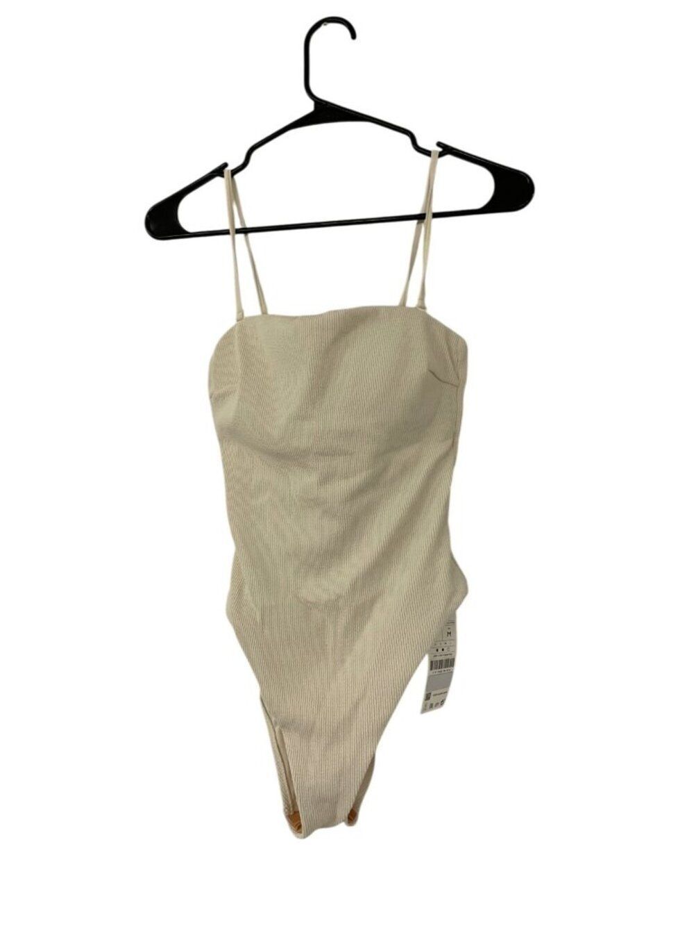 Oysho Womens Swimsuit Medium M Cream Brazilian High Leg Ribbed Knit 0747/260 NWT